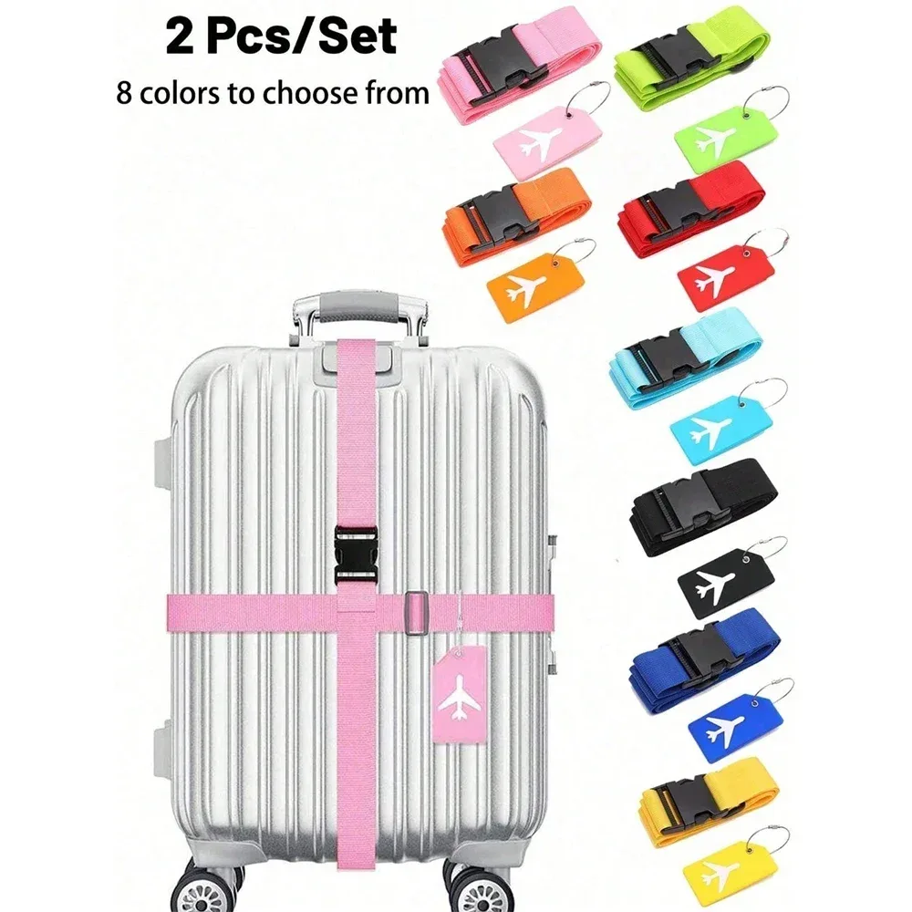 Ensemble de sangles de bagages avec étiquette de bagage, plusieurs couleurs de sangles de bagage adaptées à différents Types de bagages adaptées aux voyages