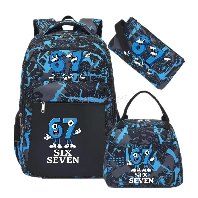 3 pièces/ensembles volez un brainrot sac à dos avec sac à déjeuner pour 67 six sept adolescents étudiants sacs d'école décontracté confortable ensemble de voyage