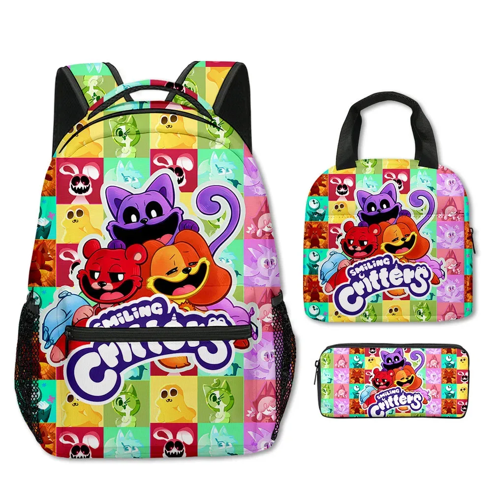 dessin animé nouveauté cool cristes souriants impression 3d 3 pièces/ensemble sacs d'école pour étudiants sac à dos pour ordinateur portable sac à déjeuner à bandoulière trousse à crayons