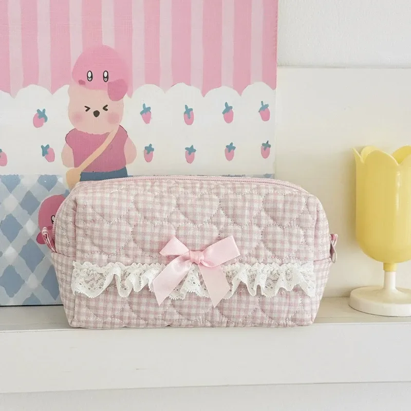 petite trousse de maquillage en dentelle à fleurs roses pour femmes, organisateur de voyage, pièces de monnaie cosmétiques, pochette pour filles, mignon nœud carré, sacs portefeuille à fermeture éclair