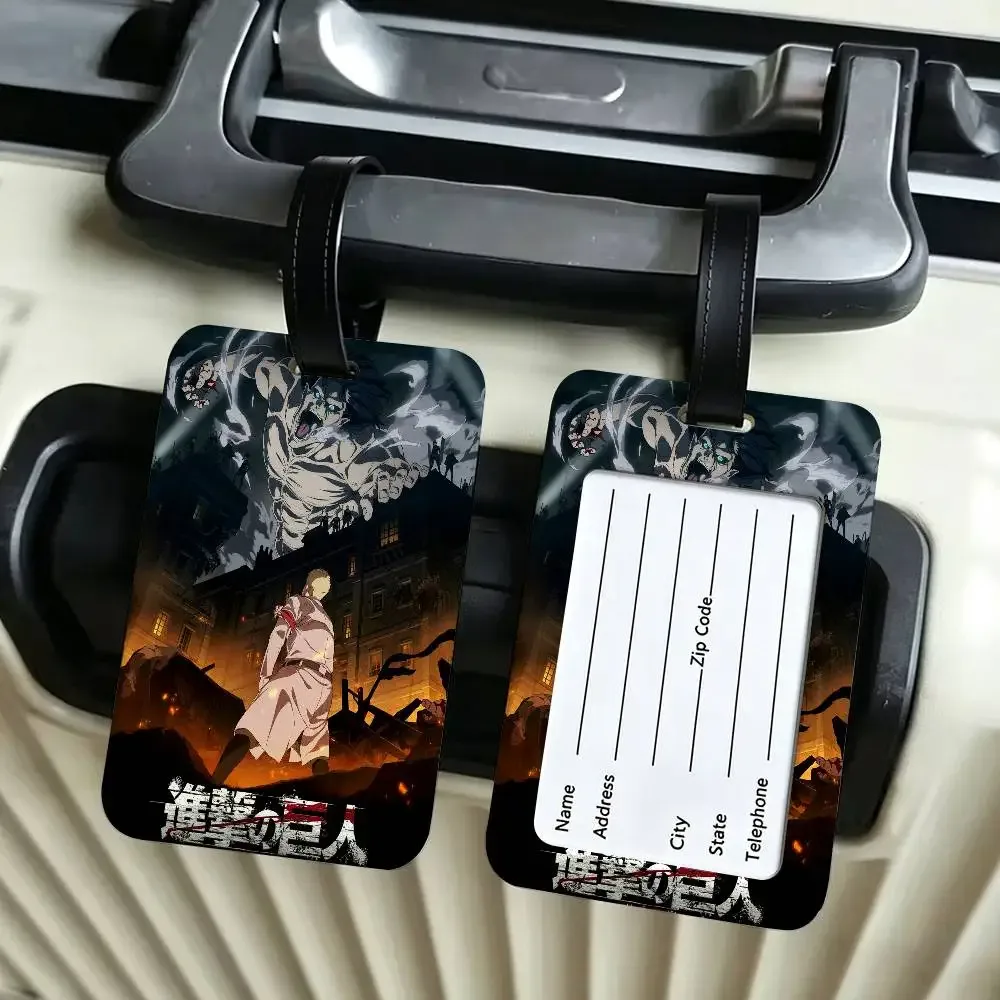 étiquette de bagage en pvc anime a-attack on titan, avec carte d'information, étiquette nominative anti-perte pour valise, sac à dos, accessoire de voyage