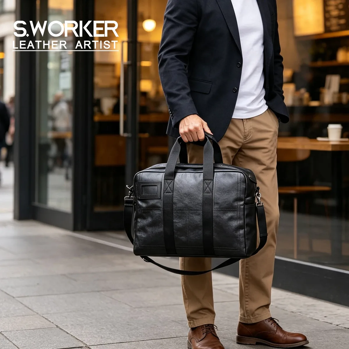 S.WORKER Sac de voyage vintage en cuir véritable pour homme, sac à main en cuir de vachette pleine fleur, sac de sport tendance, bagage à main