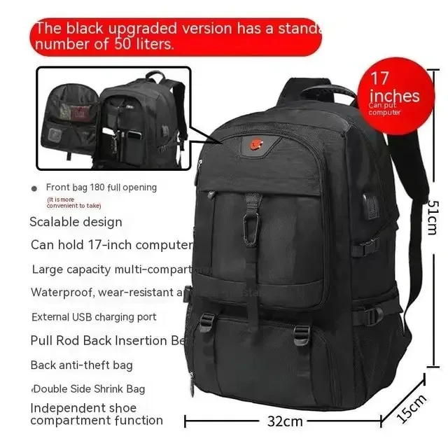 grand sac à dos de voyage étanche pour homme, compartiment à chaussures séparé, sac à dos d'affaires, sports de plein air, sacs à dos de rangement pour homme, 50l, 80l