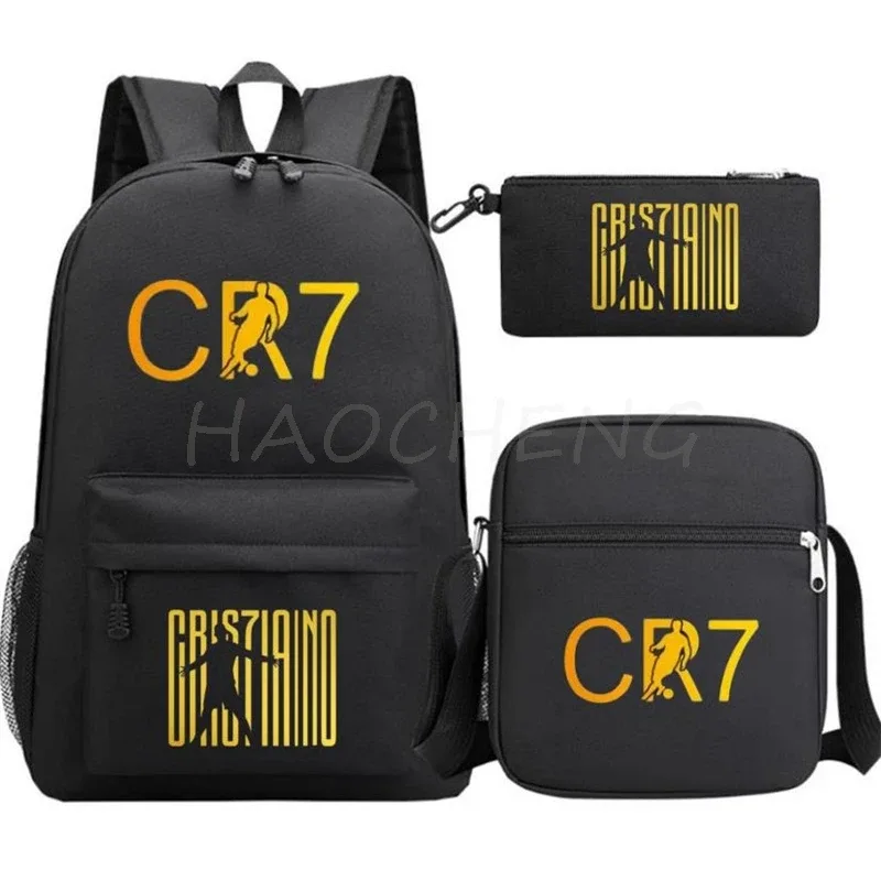 nouveau cr7 sac à dos 3 pièces sac de voyage toile sac à dos étudiants sac d'école pour garçons filles toile adolescents ordinateur portable fermeture éclair mochilas pour cadeau