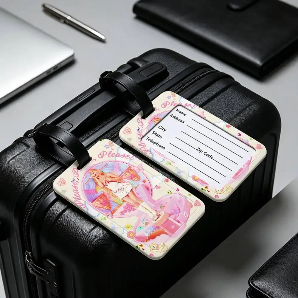étiquette de bagage en pvc imperméable singer s-sabrina c-carpenter avec carte d'information, étiquette d'identification anti-perte pour bagages, sac à dos scolaire
