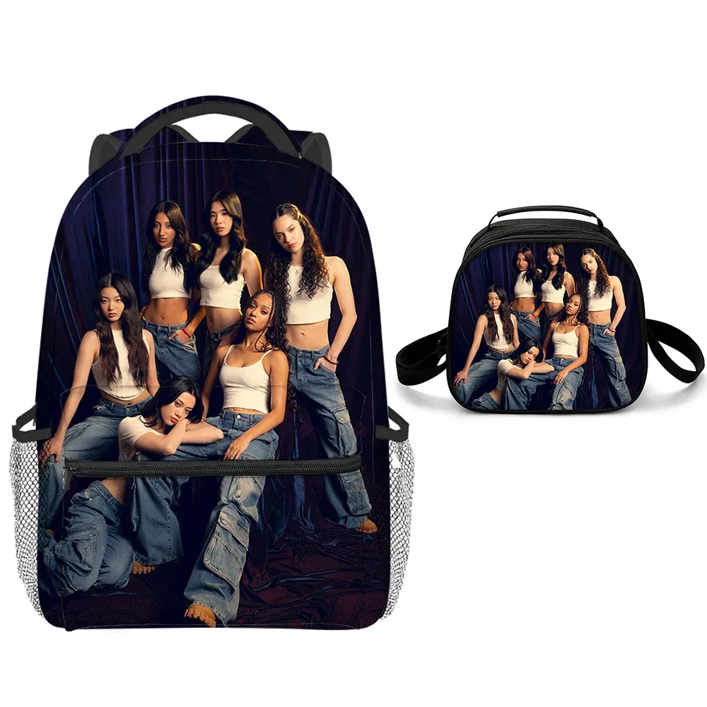 sacs d'école classiques populaires et amusants avec impression 3d katseye, 3 pièces/ensemble, sac à dos pour ordinateur portable, sac à dos de forme semi-circulaire, sac à déjeuner, trousse à crayons