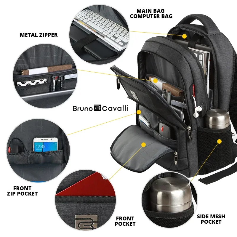 sac à dos pour ordinateur portable avec port de chargement usb, antivol, mince, durable, voyage d'affaires, sac d'école universitaire, femmes et hommes, 15.6 pouces, 17 pouces
