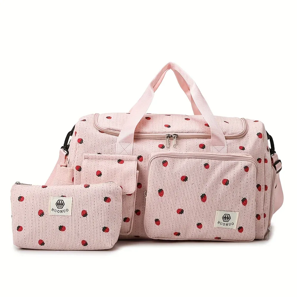 sac de voyage strawberry, sac de voyage en velours côtelé de grande capacité, sac bandoulière léger, sac multifonctionnel pour le sport et le fitness