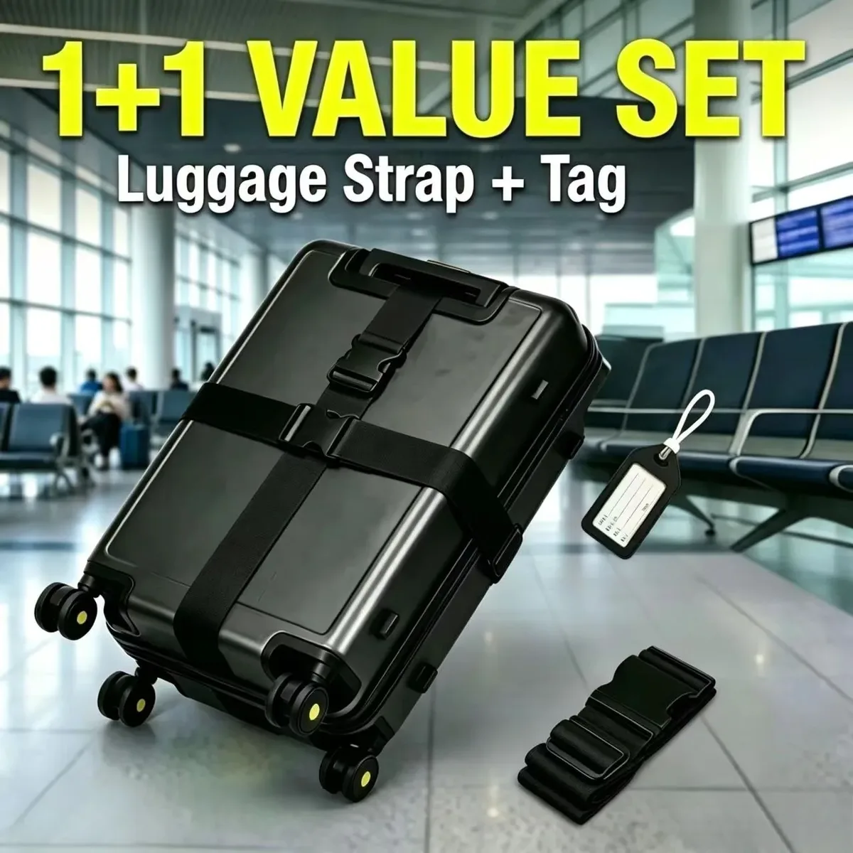 ensemble de 2 pièces (1 sangle de bagage et 1 étiquette), sangle de bagage colorée tsa, corde de bagage, longueur réglable librement pour renforcer les bagages à main, convient aux valises/sacs à main, accessoires d'amélioration des bagages de voyage (identification rapide des bagages), longueur réglable librement pour renforcer les bagages à main, cadeau d'halloween/de noël
