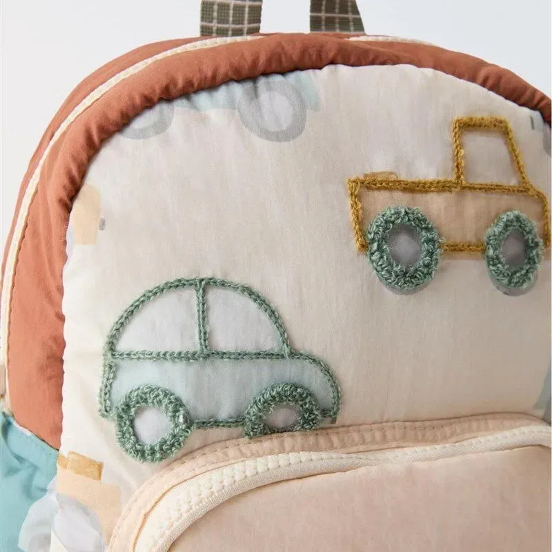 nouveau sac à dos unisexe brodé voiture mignonne 2026 – sac d'étudiant tendance grande capacité pour voyage et activités de plein air