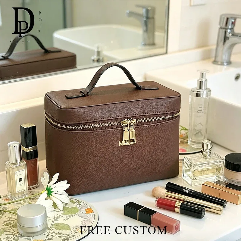 sac de voyage cosmétique portable de luxe pour femme, personnalisable avec nom, en cuir pu, grande capacité, é