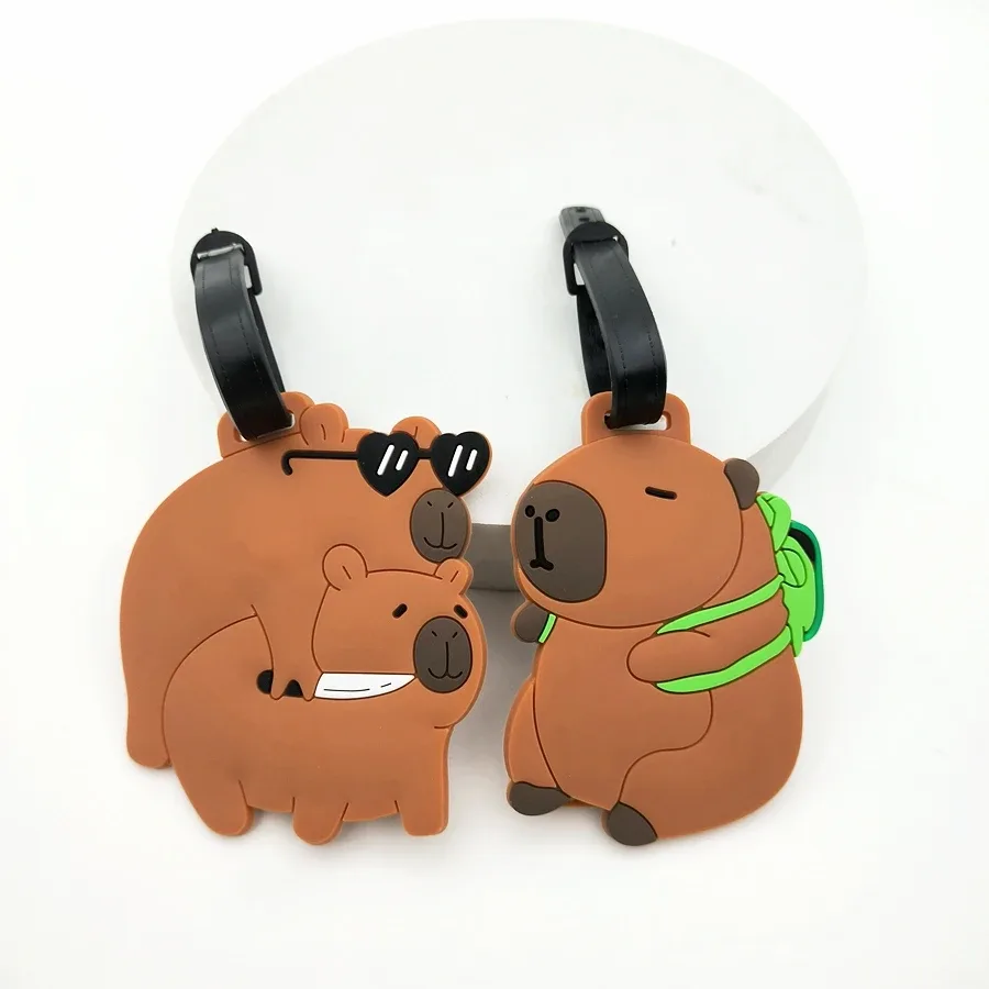 1//2/3 pièces mignon animal kapibala pvc caoutchouc souple étiquette de bagage cintre identification étiquette sac cintre bagages cintre anti perte sangle