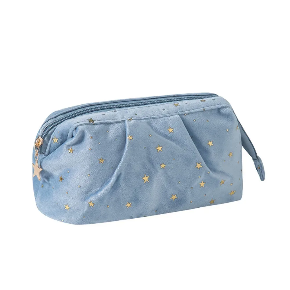 trousse de toilette de voyage en velours bronzing stars avec fermeture éclair, grande capacité, sac à main et sac de rangement de bureau pour produits de toilette