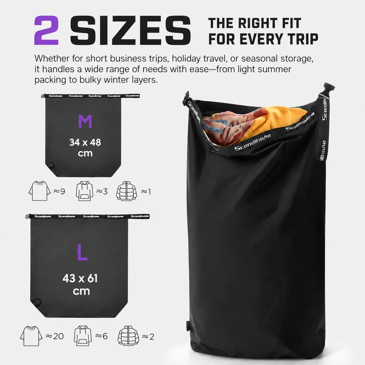 sac de compression sous vide pour bagages, sac de rangement sous vide réutilisable sans pompe, gain de place à 70%, sac d'emballage scellé pour vêtements de voyage étanche