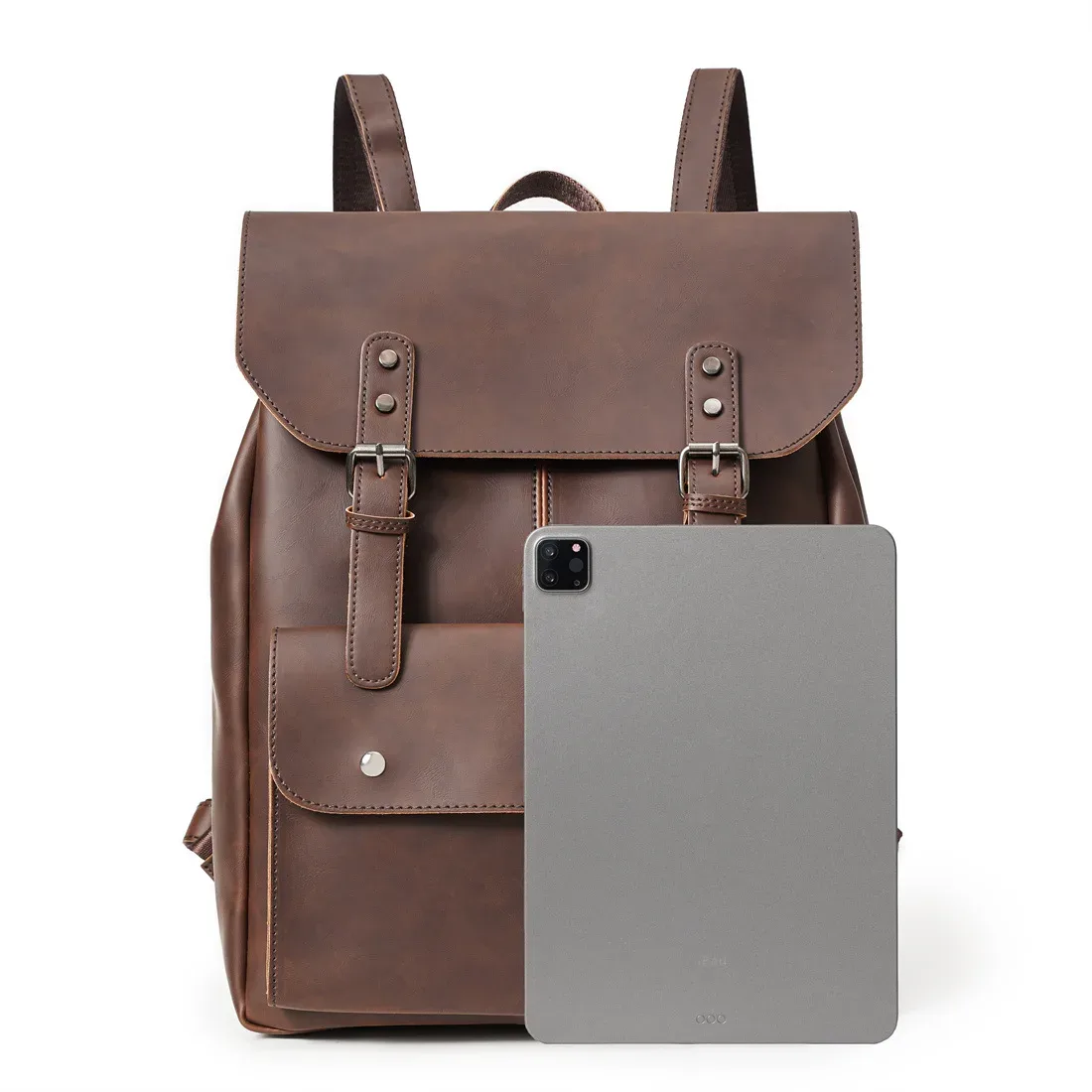 goyn vintage hommes en cuir sac à dos bookbag 14 pouces pochette d'ordinateur étanche utilitaire grande capacité sac à dos randonnée travail d'affaires
