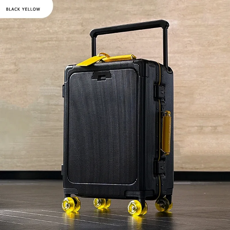 bagage à ouverture frontale, valise à cadre en aluminium pour pc de haute qualité, bagage de voyage à poignée large avec port de chargeur usb pour ordinateur portable