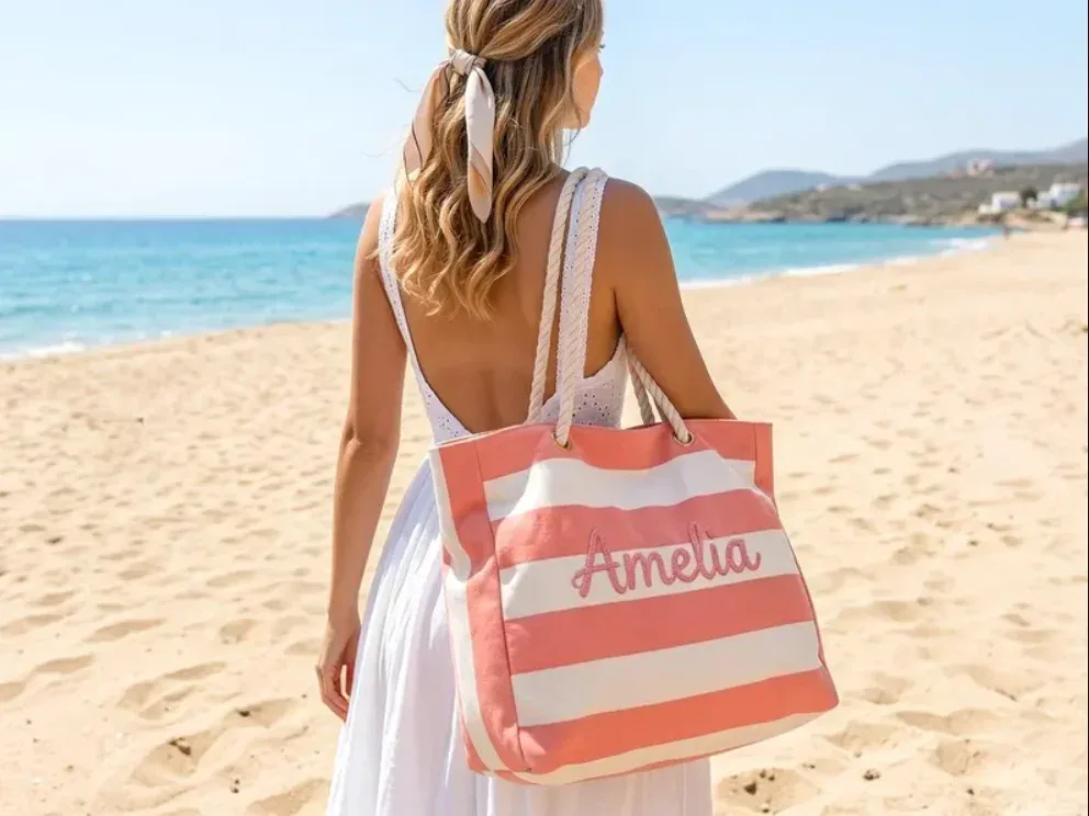 cadeau personnalisé pour la fête des mères, sac de plage rayé avec fermeture éclair, sac fourre-tout avec nom personnalisé, sacs fourre-tout pour les demoiselles d'honneur, sac de piscine imperméable
