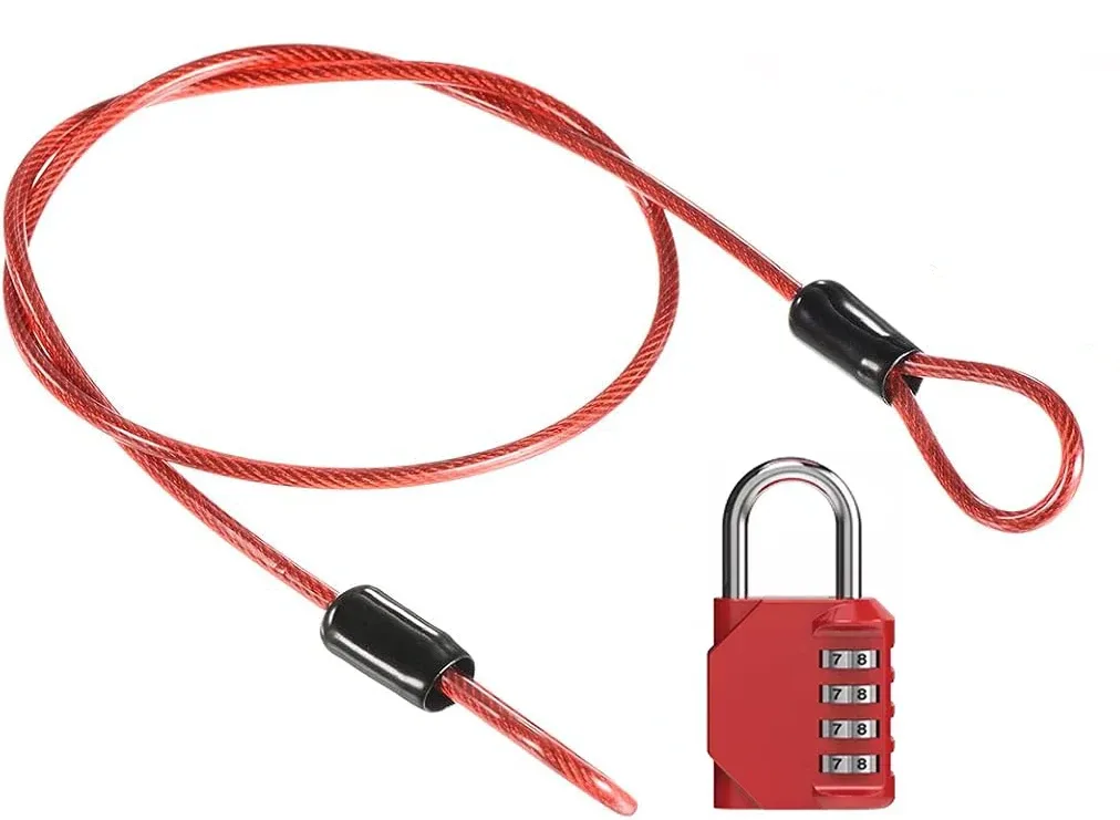 câble de sécurité en acier avec cadenas à combinaison à 4 chiffres, 1 ensemble de cadenas de voyage, câble de sécurité gainé de 1 m à double boucle pour bagages us234