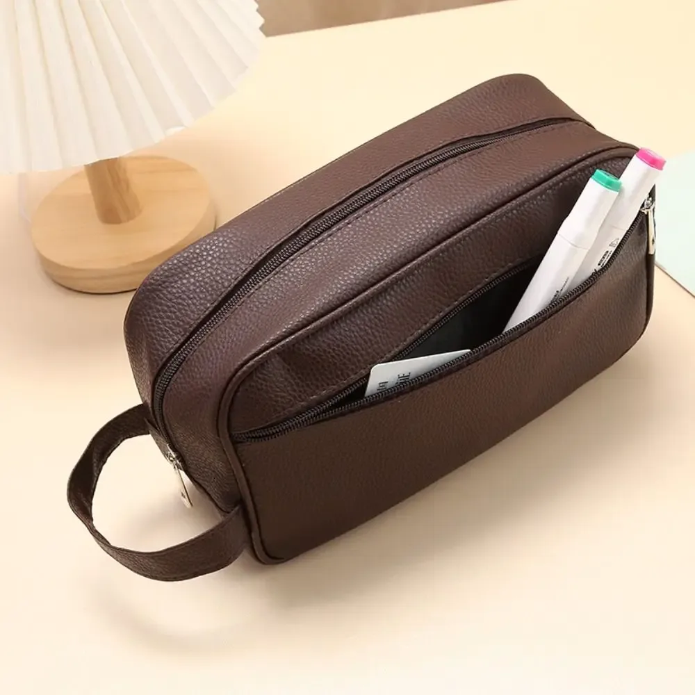 nouvelle trousse de toilette pour homme de grande capacité, sac de voyage en cuir pu avec fermeture éclair, organiseur de maquillage, pochette de rangement, trousse de toilette