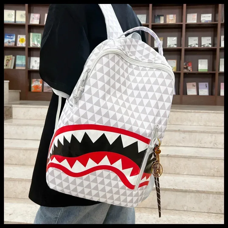 sac requin à carreaux pour hommes, sac à dos de voyage de rue de grande capacité, matériau en nylon, doublure en polypropylène, épaule polyvalente st