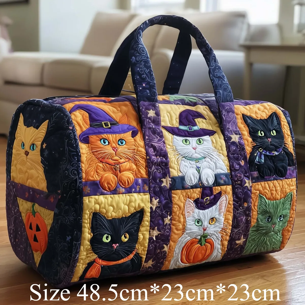 sac fourre-tout matelassé 3d mignon avec motif chat, citrouille d'halloween, feuilles d'automne et fleurs, sac à main de voyage unique, cadeau pour les amoureux des chats, sac à bandoulière