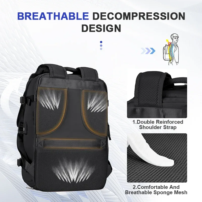 grand sac à dos de voyage pour hommes, sac à dos étanche pour ordinateur portable approuvé par le vol de la compagnie aérienne, sac à dos de transport antivol, sac à dos de randonnée