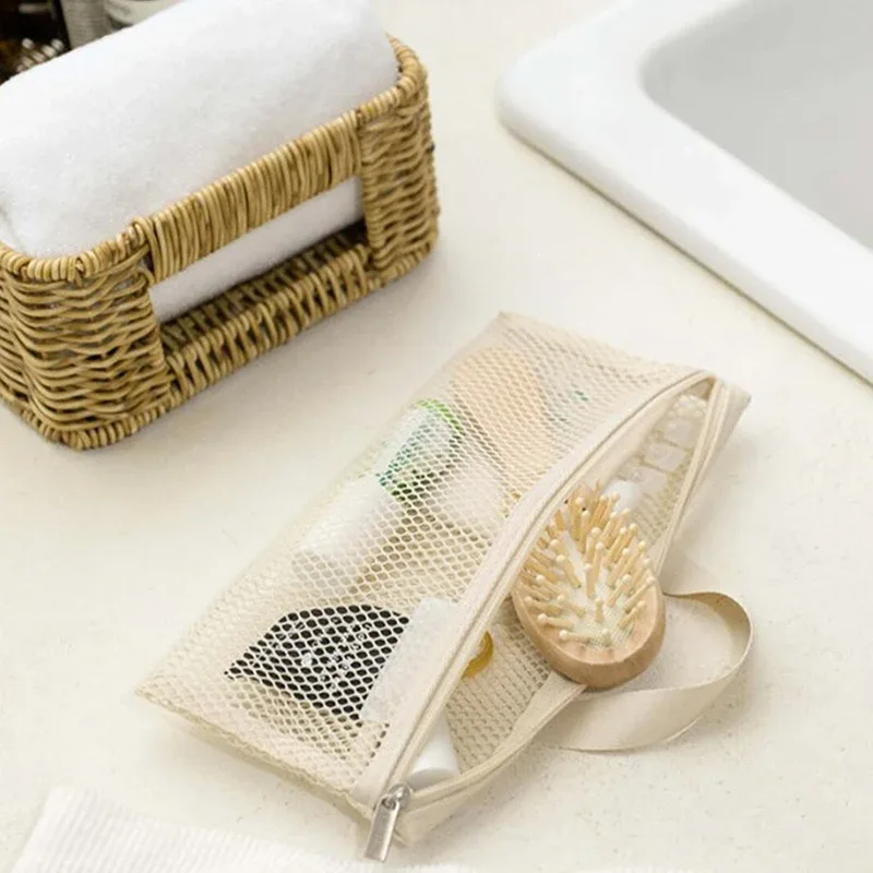 Sac de rangement de plage en maille de nylon, sac de rangement de voyage portable pour brosse à dents et dentifrice, étui conteneur HOAccessrespiration