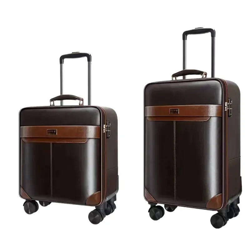 premium ensemble de bagages roulants en cuir spinner 24 pouces rétro hommes valises à roulettes d'affaires 20 pouces cabine mot de passe valise à roulettes
