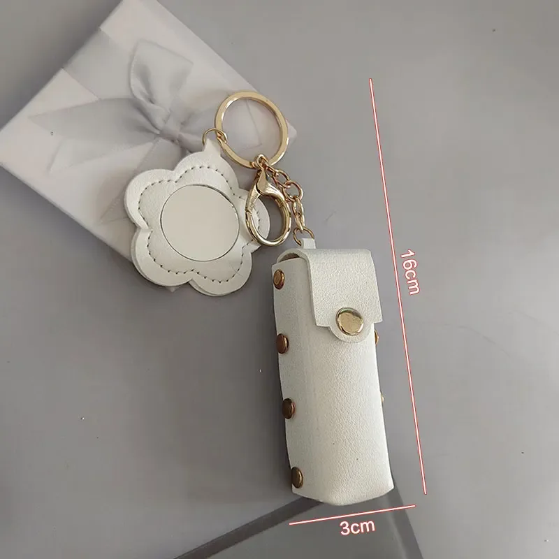 pochette de rouge à lèvres en cuir portable, porte-clés, breloque de sac, housse de protection créative avec miroir, sac à dos, décoration cadeau