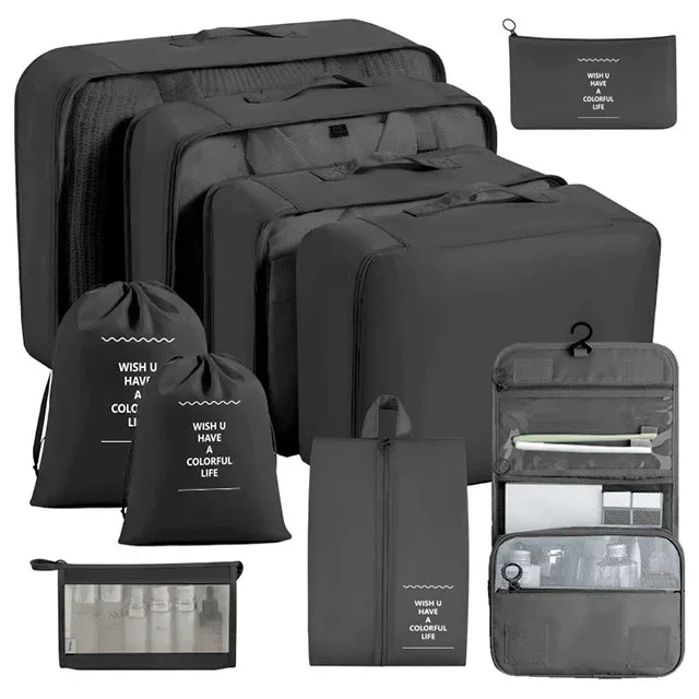 ensemble de 11 cubes de rangement de voyage, organisateurs de bagages imperméables, sacs de rangement à cordon pour vêtements, chaussures, sous-vêtements, cosmétiques
