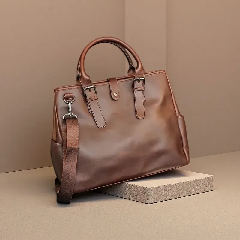 Sac à main vintage pour homme, grande capacité, sacoche d'affaires pour ordinateur portable, sacs à poignée supérieure avec bandoulière, sacs bandoulière tendance
