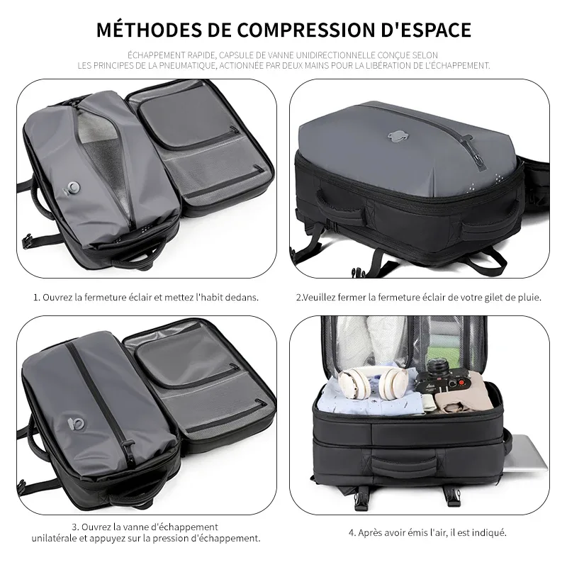 nouveau sac à dos pour homme, sac à dos à compression sous vide, sac d'ordinateur multifonctionnel, sac de voyage extensible de grande capacité
