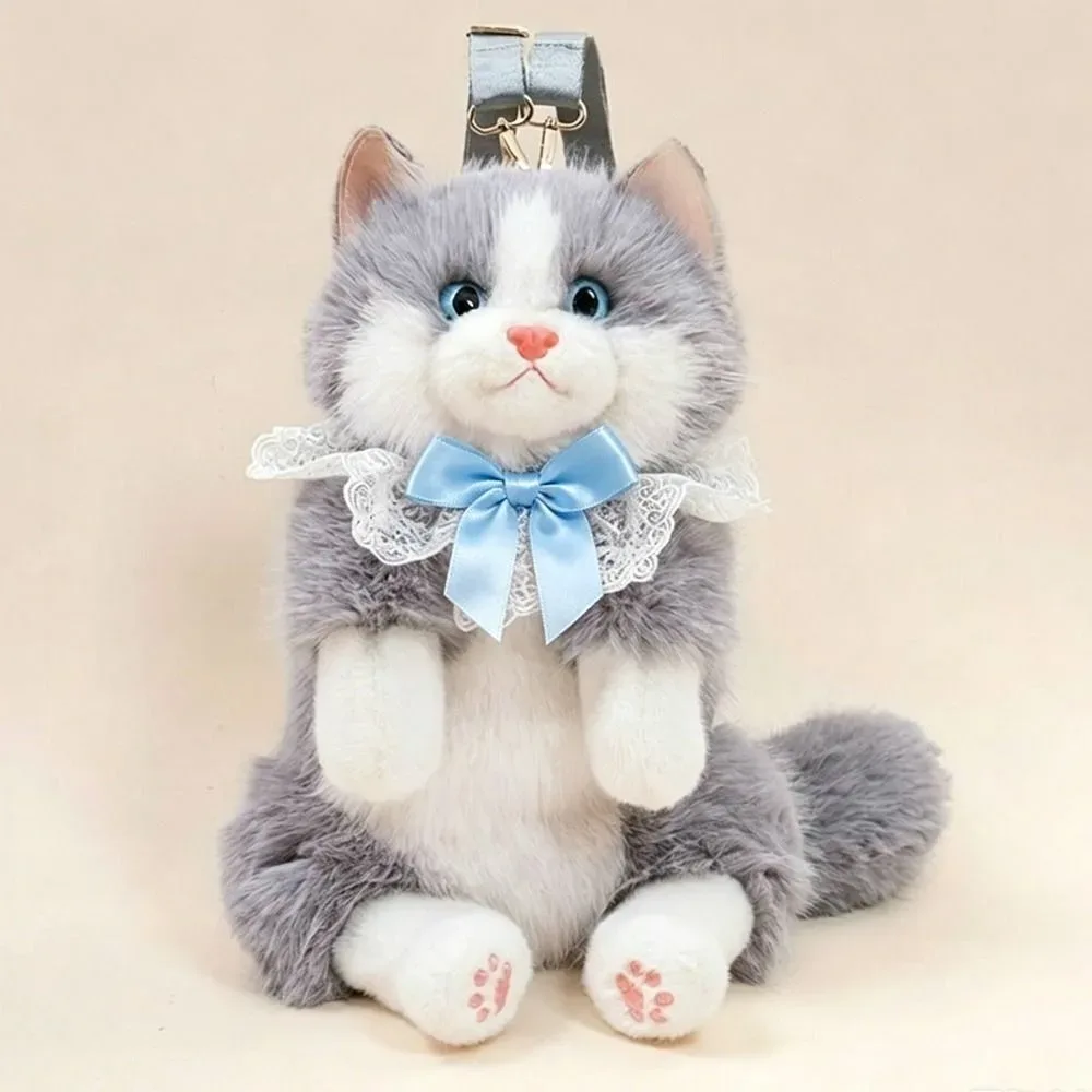 nouveau sac à dos chat réaliste en forme de poupée, doux, moelleux, mignon, sac à dos de dessin animé, sac à bandoulière, cadeaux