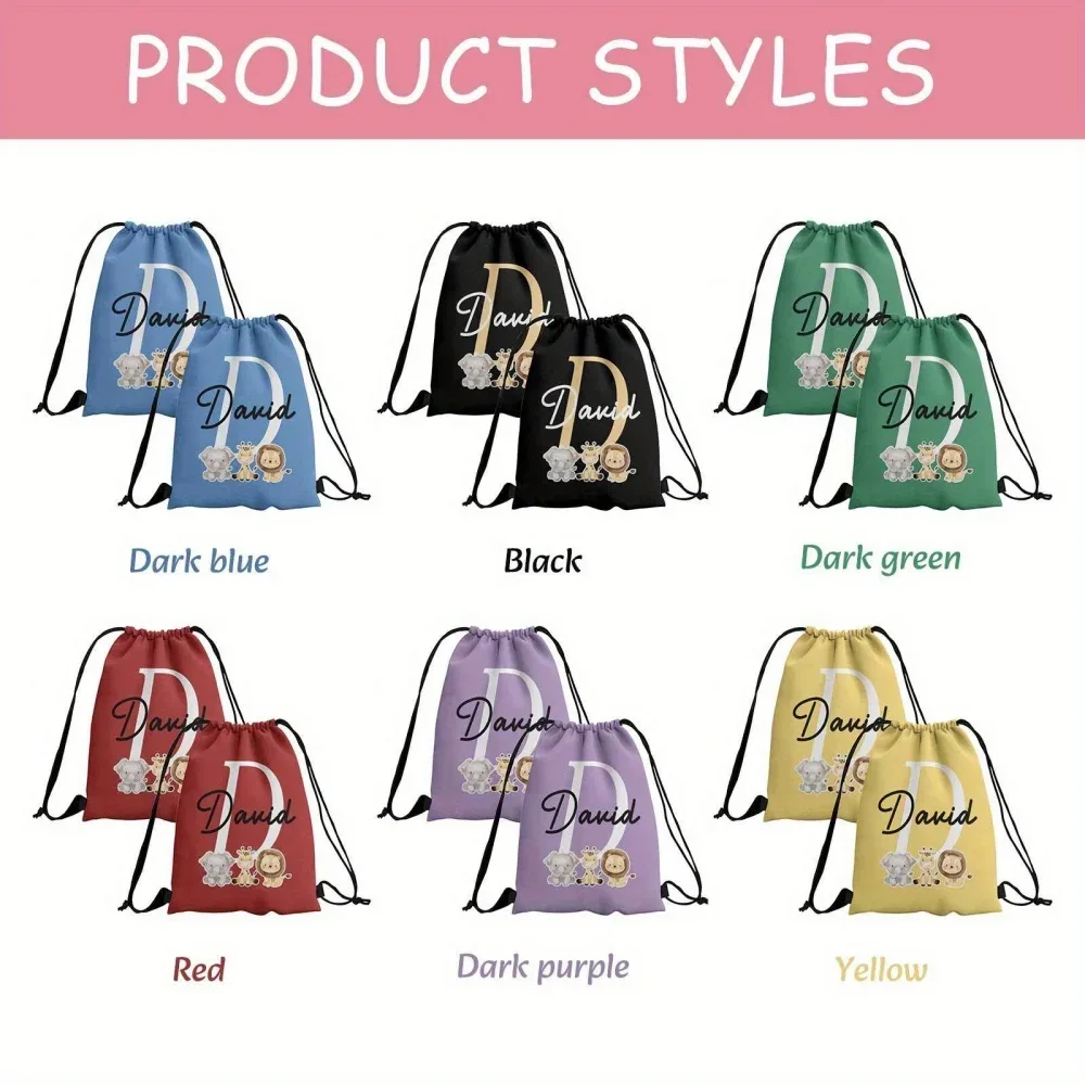 1 sac à dos à cordon personnalisé sur le thème des animaux mignons, 12 options de couleurs au choix, personnalisation du nom.