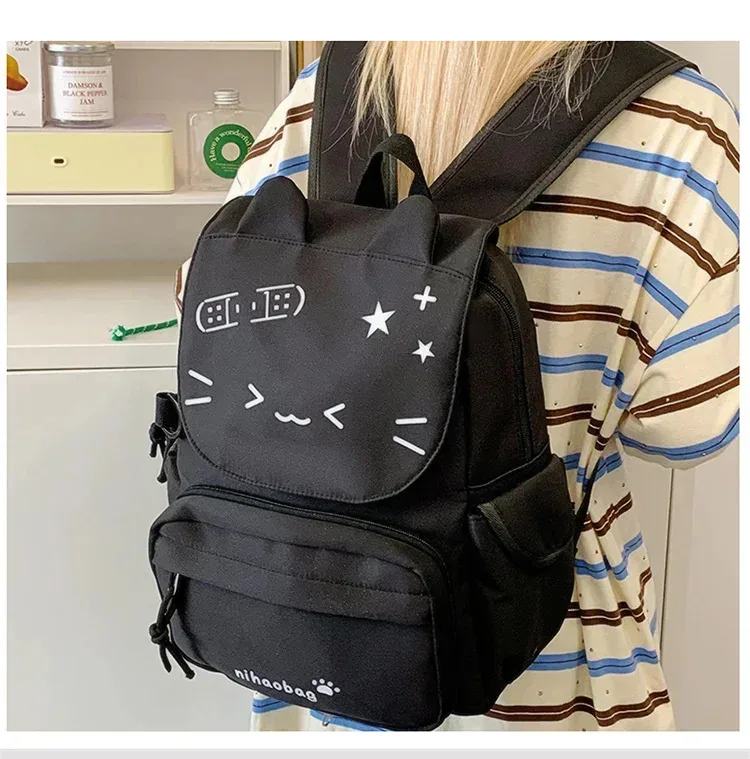 sac à dos chat kawaii avec imprimé emoji de dessin animé, sac à dos grande capacité pour adolescentes, petit sac détachable pour l'école ou les voyages