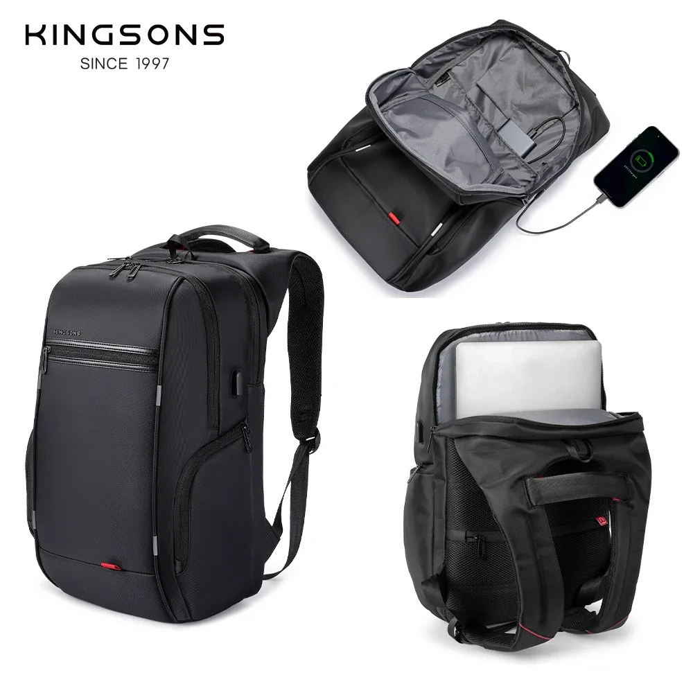 sac à dos pour ordinateur portable kingsons 17" et 15,6" pour hommes, sac de voyage d'affaires noir imperméable avec chargement type-c et usb, sac à dos antivol