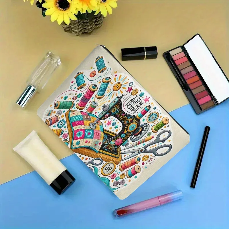 trousse de maquillage, trousse de toilette de voyage, trousse pour machine à coudre et fournitures de couture, avec fermeture éclair, en tissu durable, portable, idéale pour les voyages