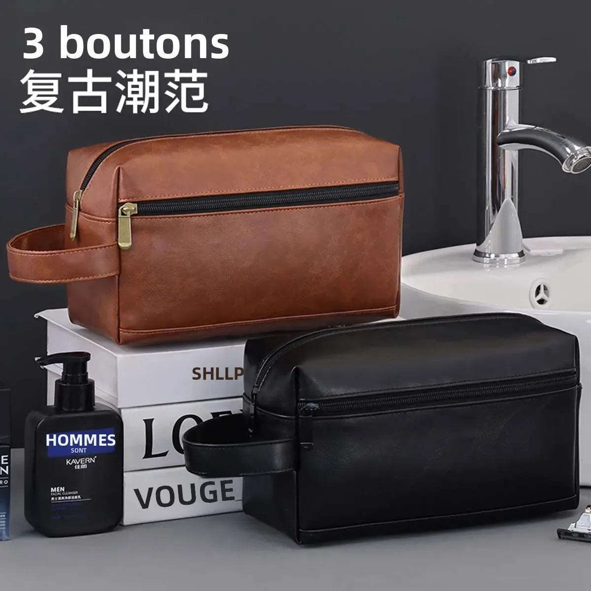 Trousse de maquillage à main haut de gamme pour hommes, sac de rangement de voyage étanche de grande capacité pour articles de toilette et natation