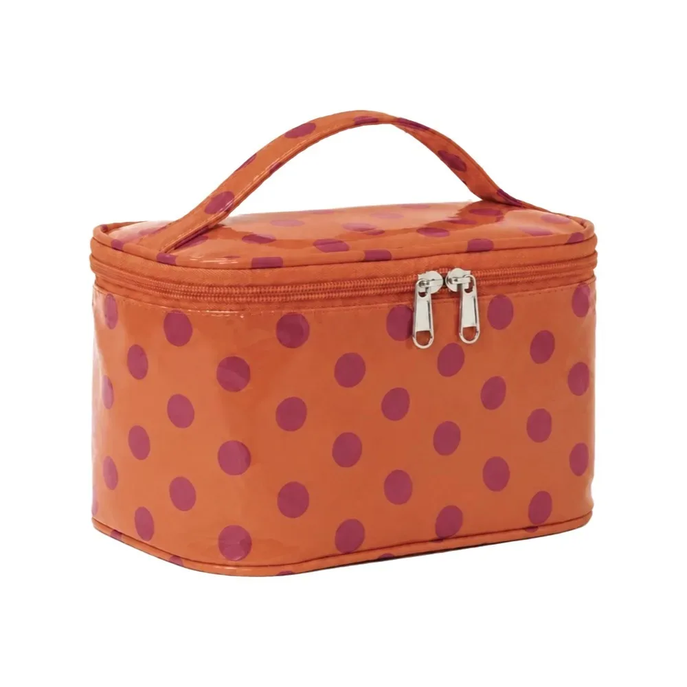 sac de maquillage en pvc à pois, grande capacité, sac à cosmétiques étanche en pvc avec poignée, organisateur de maquillage, transport décontracté