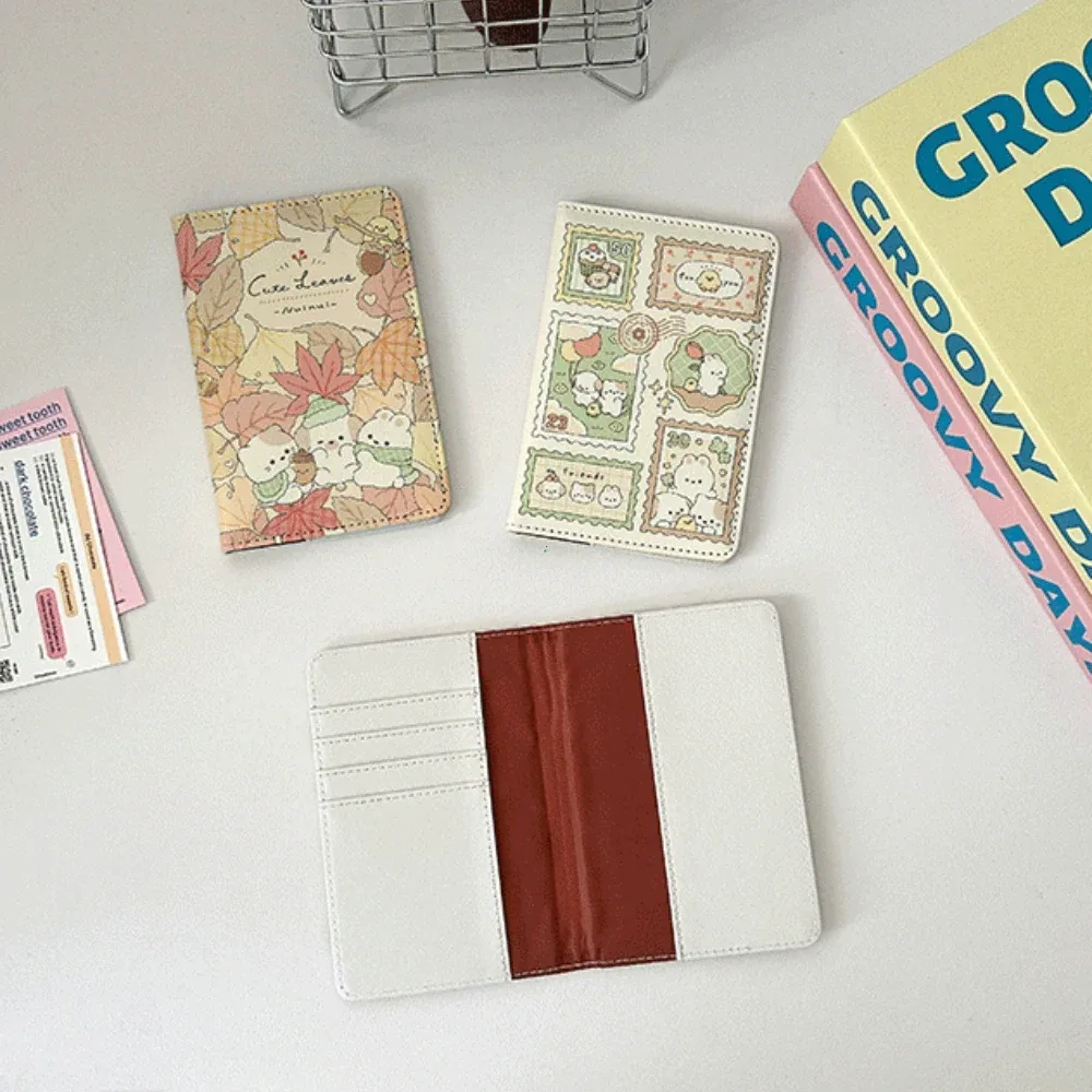 porte-passeport en cuir pu, lapin de dessin animé, multi-fonction, pince à cartes, portefeuille, étanche, léger, couverture de passeport, voyage en plein air