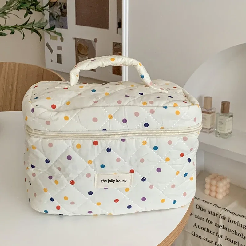 sac à main matelassé à pois colorés pour femmes, fourre-tout portable de grande capacité, sacs de rangement de maquillage de voyage, sacs à main en coton, cadeau