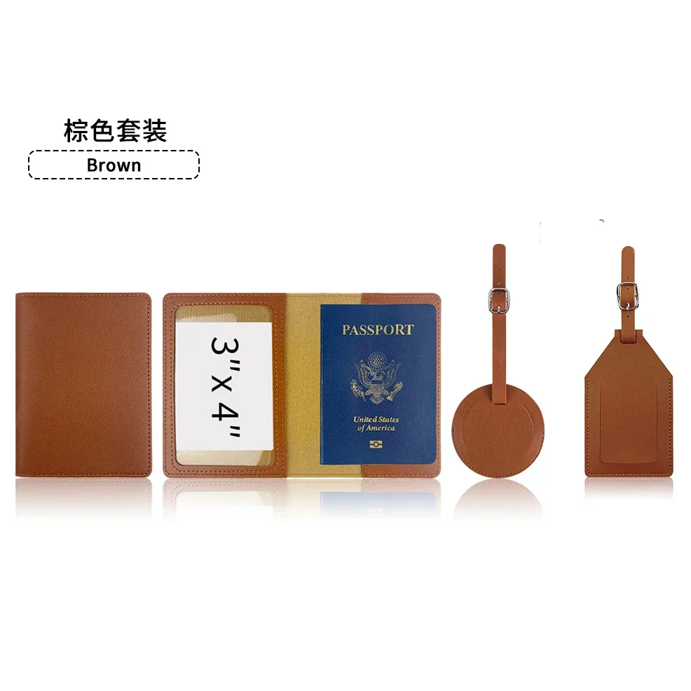 couverture de passeport de voyage avec nom personnalisé, étiquette ronde pour bagages, étiquette de valise personnalisée avec sac d'étiquette d'air, cuir pu, cadeau de luxe, livraison directe