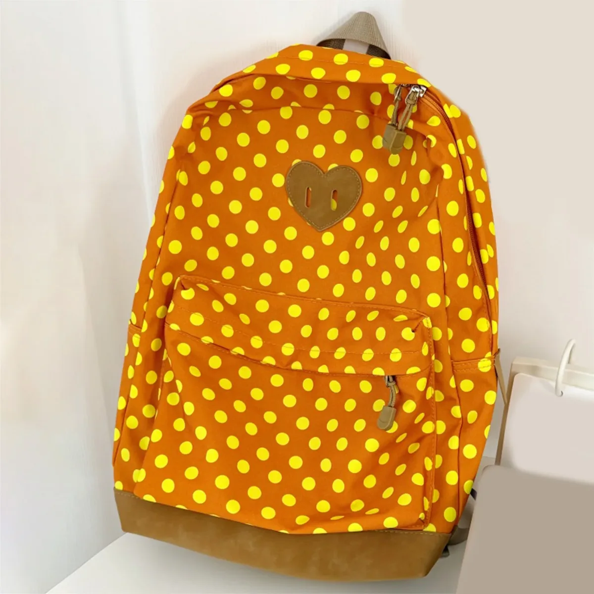 sacs d'école rétro portables pour femmes avec fermeture éclair, sac à dos esthétique à pois, sac à dos d'école rétro léger pour le travail et les voyages