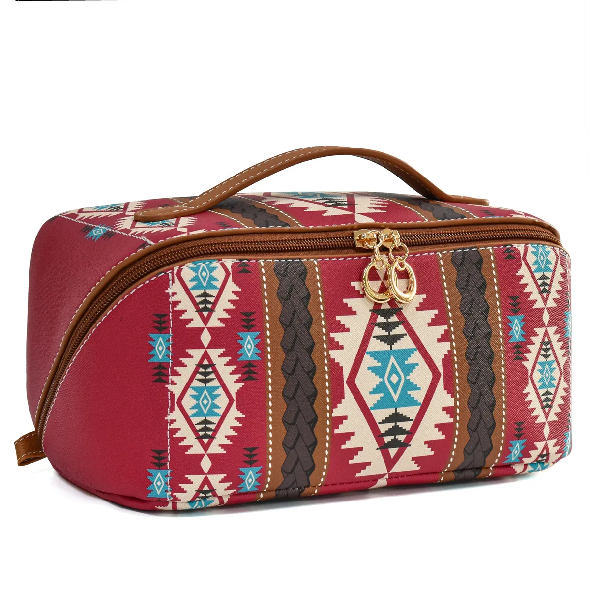 sac à cosmétiques en cuir pu bohème, grande capacité, trousse de maquillage, organiseur de voyage pour articles de toilette