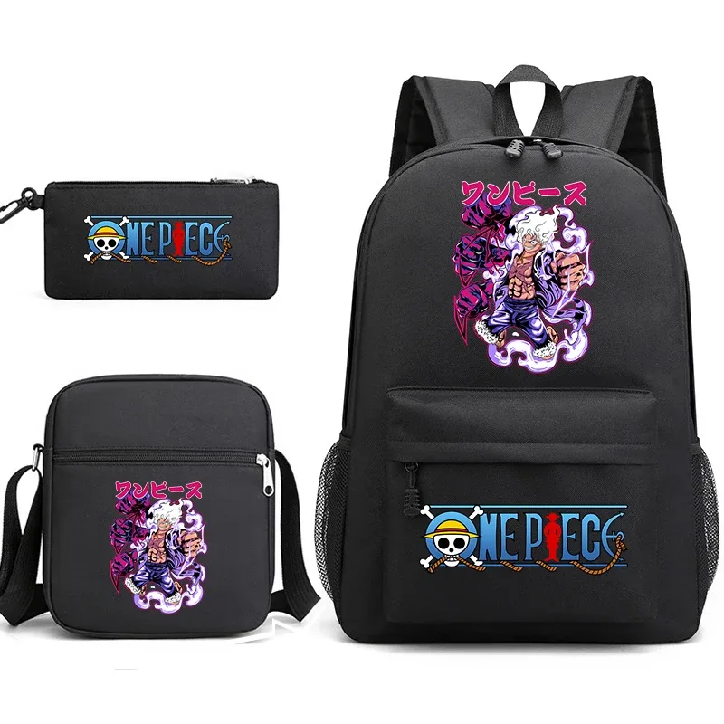 ensemble de sacs à dos d'école 3 en 1 one piece luffy anime pour garçons et filles avec trousse à crayons et sac à bandoulière