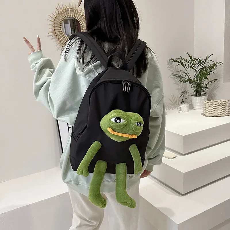 sac à dos léger de grande capacité avec adorable figurine de grenouille pour filles du primaire et du collège, en tissu oxford, décontracté, pour voyage, unisexe