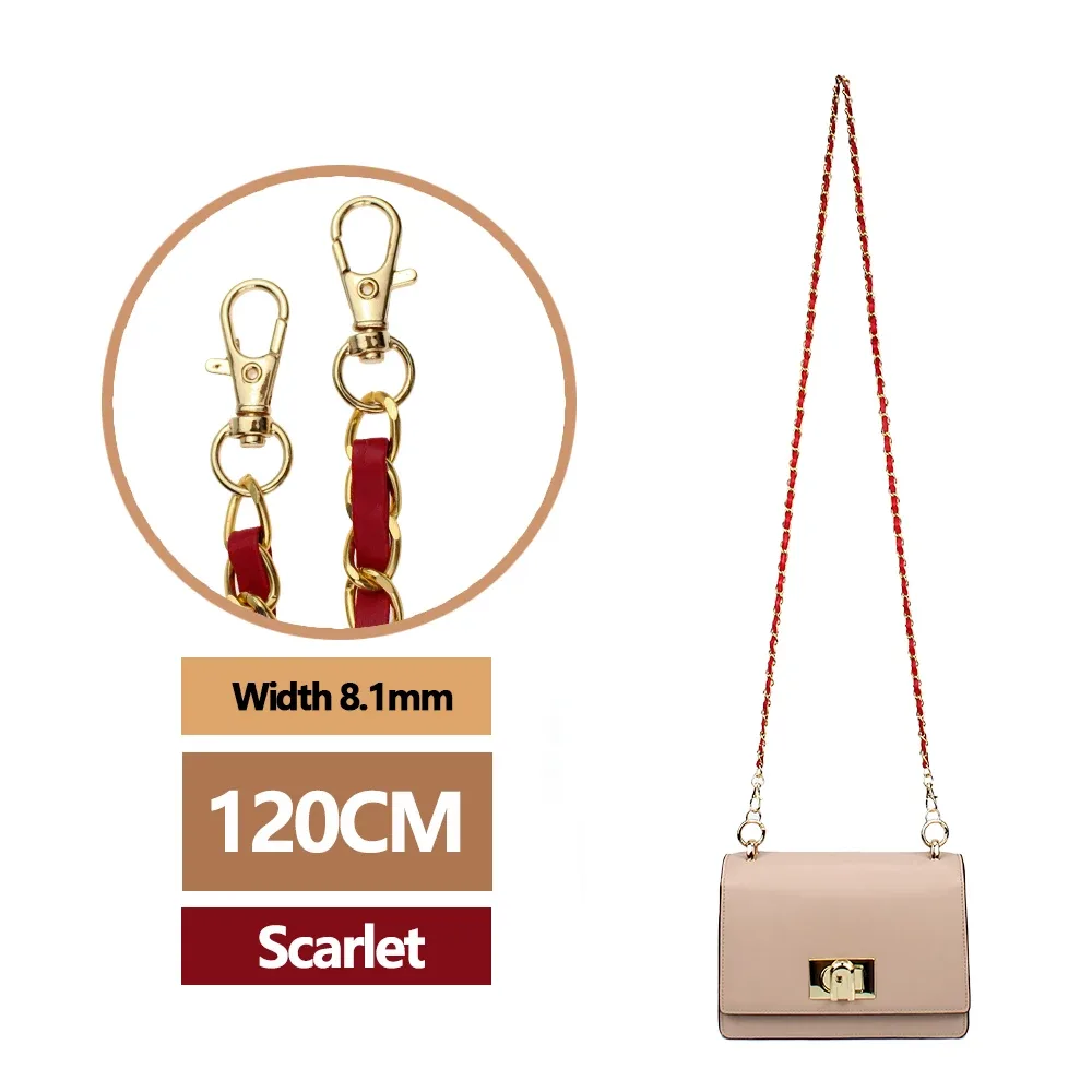 120cm cuir pu + chaîne en métal sac à bandoulière sangle pour femmes sac de mode sac à bandoulière femme sangle en cuir pour sac à main