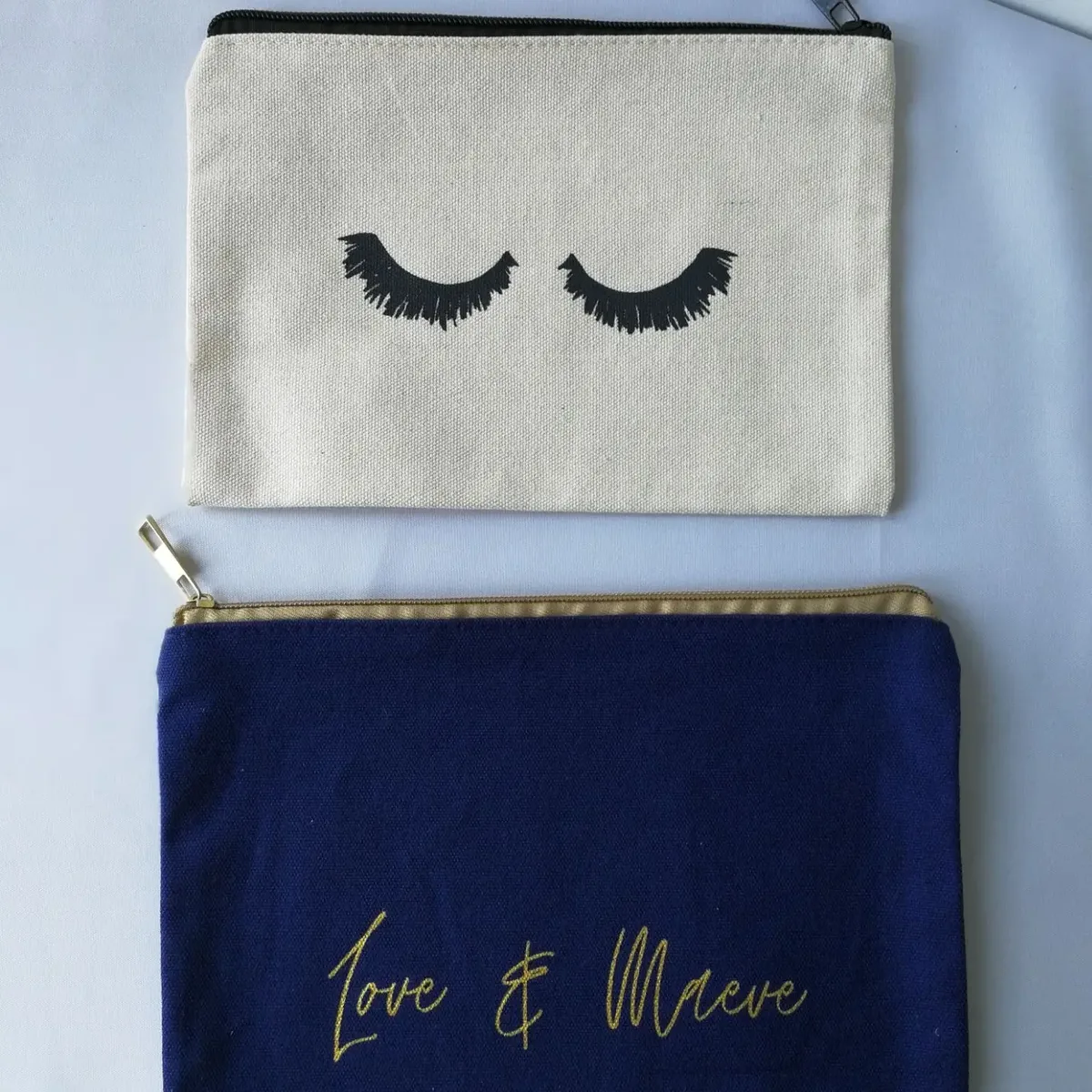 100 pièces petite pochette en coton vierge personnalisée écologique à fermeture éclair sacs de maquillage sac cosmétique de maquillage en toile de coton blanc uni avec logo
