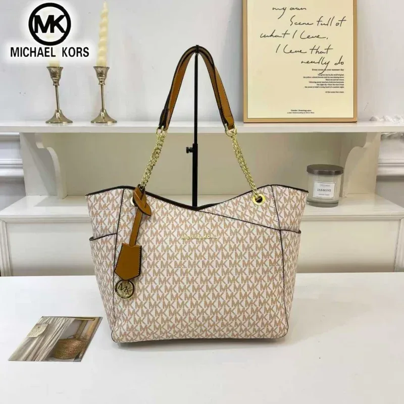 michael kors sac à bandoulière décontracté pour femme, sac fourre-tout grande capacité mk, sac fourre-tout classique à motif floral et lettres, sac de voyage