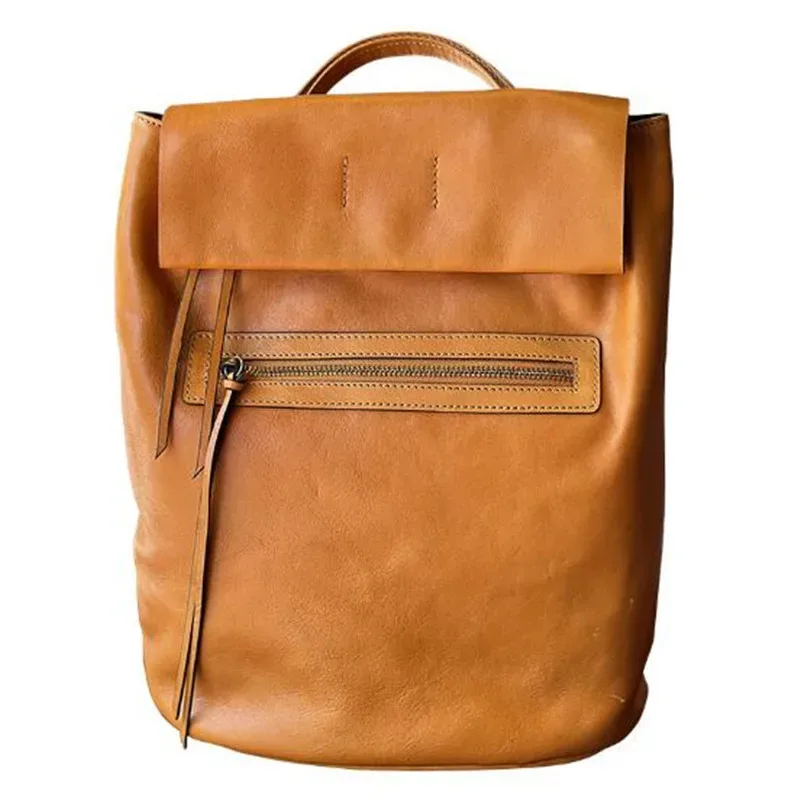 Sac à dos femme en cuir grande capacité, nouveau style japonais vintage, en cuir de vachette tanné végétal, style académie